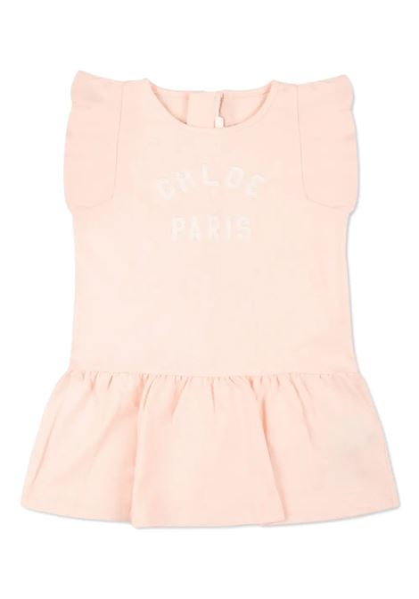 Abito Rosa a Maniche Corte Con Stampa CHLOÉ KIDS | C2059646J